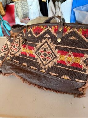 Myra Bag Brown Red Yellow Southwestern Woven Tote